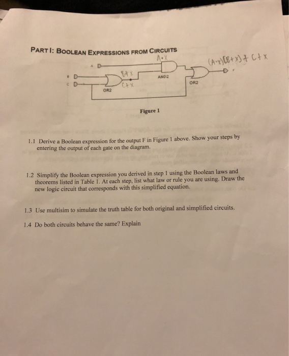 Solved: PARTI: BOOLEAN EXPRESSIONS FROM CIRCUITS (A X) [B+... | Chegg.com