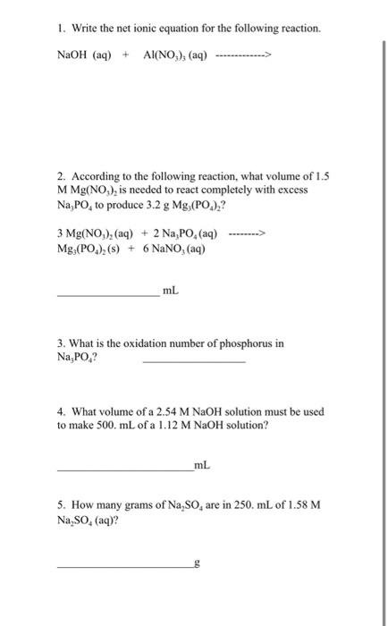 Solved 1. Write the net ionic equation for the following | Chegg.com