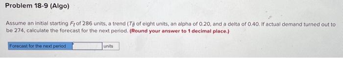 Solved Assume an initial starting Ft of 286 units, a trend | Chegg.com
