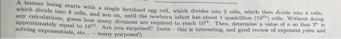 Solved A human being starts with a single fertilized egg | Chegg.com