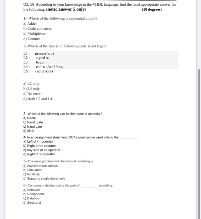 Solved Q3: B) According To Your Knowledge In The VHDL | Chegg.com