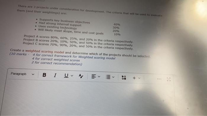 Solved There are 3 projects under consideration for | Chegg.com