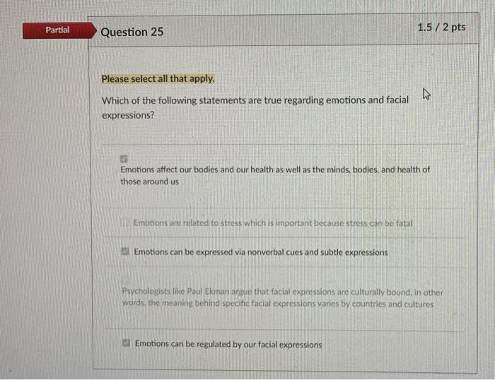 Solved Partial Question 25 1.5 /2 pts Please select all that | Chegg.com