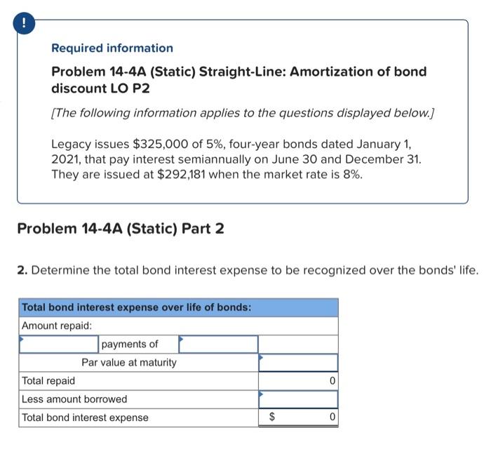 Solved Required Information Problem 14-4A (Static) | Chegg.com