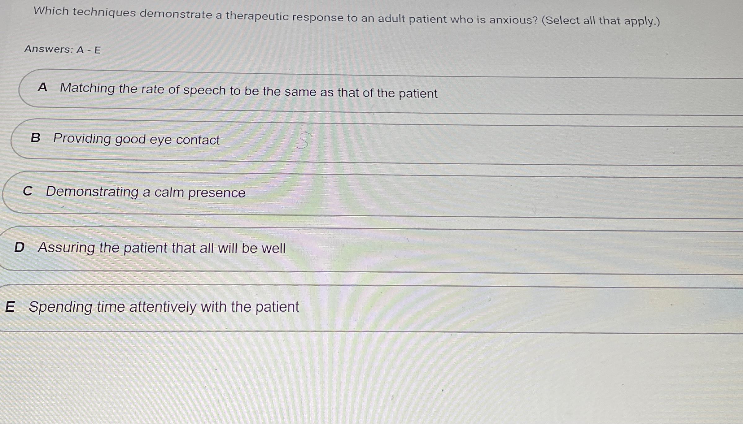 Solved Which Techniques Demonstrate A Therapeutic Response | Chegg.com