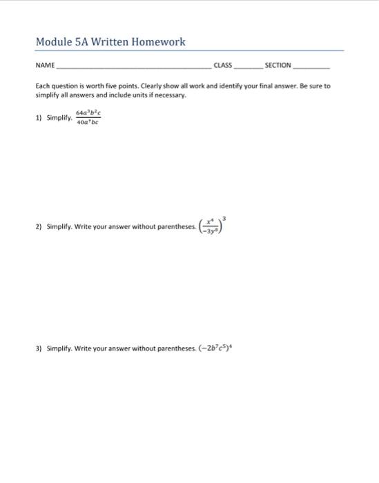 Solved Each question is worth five points. Clearly show all | Chegg.com