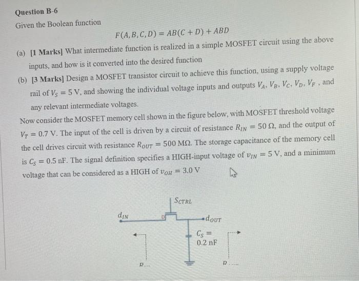 Question b-6 given the boolean function f(a,b,c,d) =