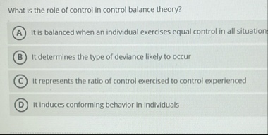 Solved What is the role of control in control balance | Chegg.com