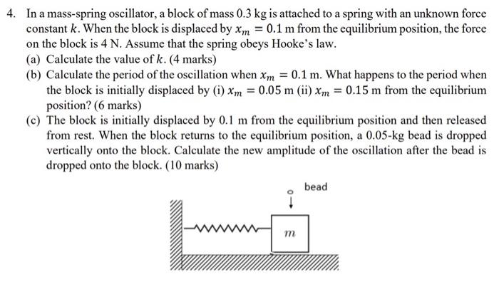 Solved 4. In a mass-spring oscillator, a block of mass 0.3 | Chegg.com