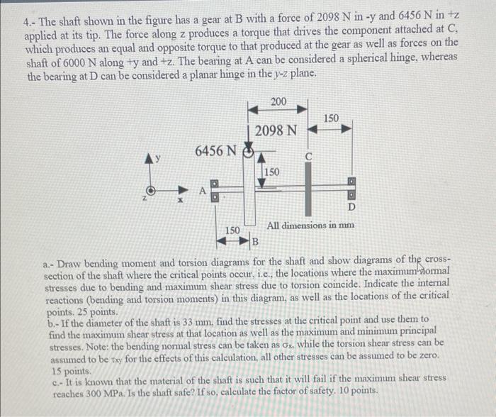 Solved 4.- The shaft shown in the figure has a gear at B | Chegg.com