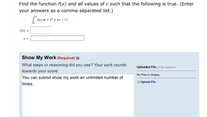 Solved Find the function f(x) and all values of c such that | Chegg.com