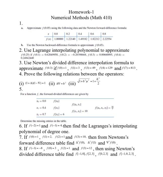 Solved Homework-1 Numerical Methods (Math 410) 1. A. | Chegg.com