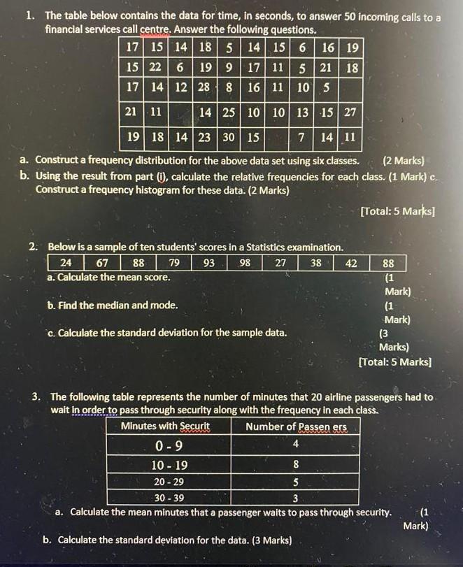 Solved 1. The table below contains the data for time, in | Chegg.com