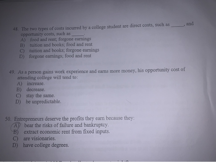 Solved and 48. The two types of costs incurred by a college