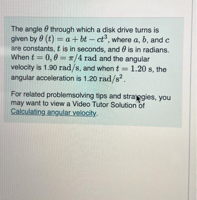 Solved What is the angular acceleration when θ=π/4rad ? | Chegg.com