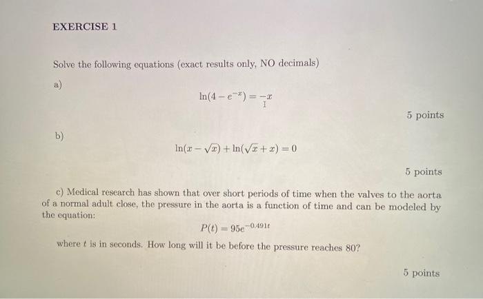 Solved EXERCISE 1 Solve the following equations (exact | Chegg.com