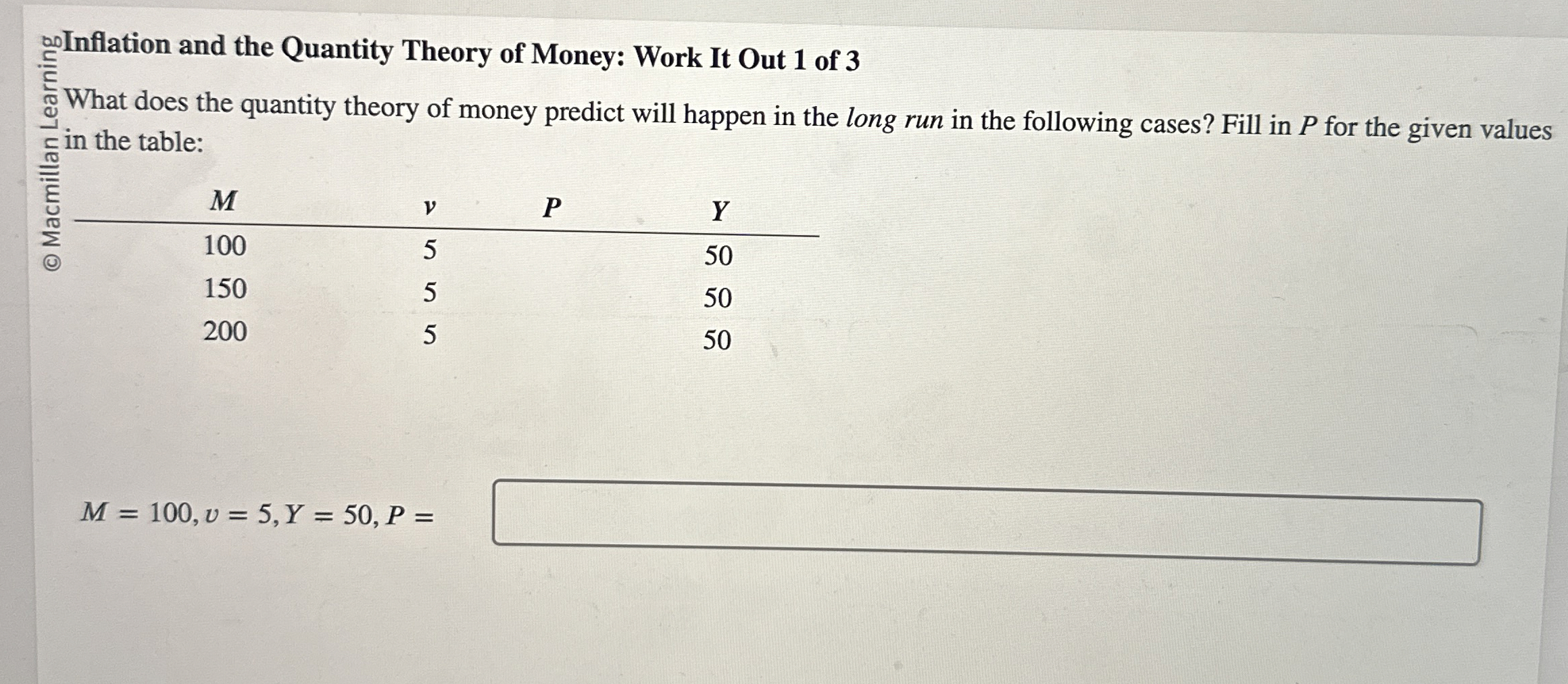 Solved anInflation and the Quantity Theory of Money: Work It | Chegg.com
