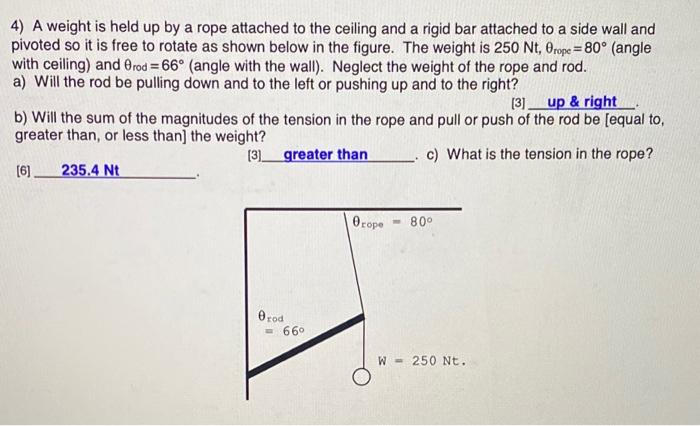 Solved 4) A weight is held up by a rope attached to the | Chegg.com