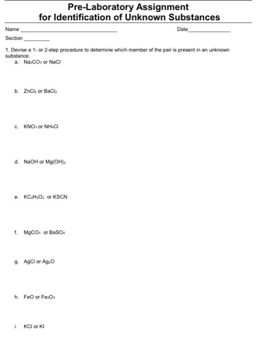 Solved Pre-laboratory Assignment For Identification Of 