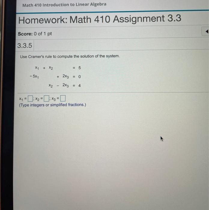 Solved Math 410 Introduction to Linear Algebra Homework: | Chegg.com