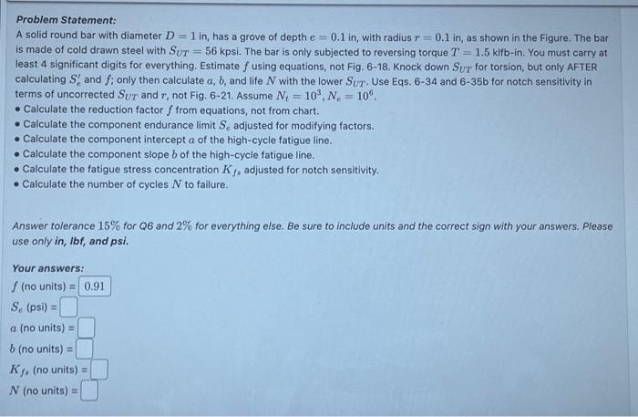 Solved Problem Statement: A solid round bar with diameter D | Chegg.com