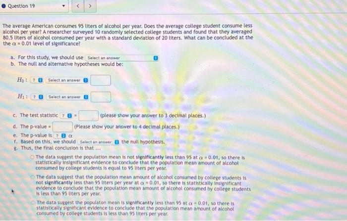 Solved The average American consumes 95 titers of alcohol | Chegg.com