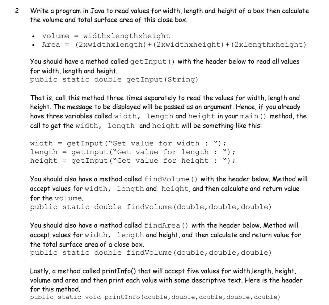 Solved Write a program in Java to read values for width, | Chegg.com