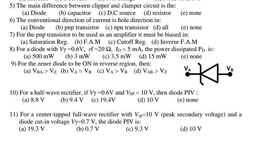 Solved 5) The main difference between clipper and clamper