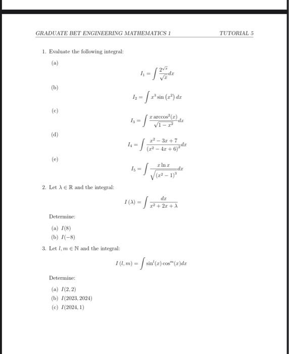 Solved 1 Evaluate The Following Integral A I1 ∫x2xdx B