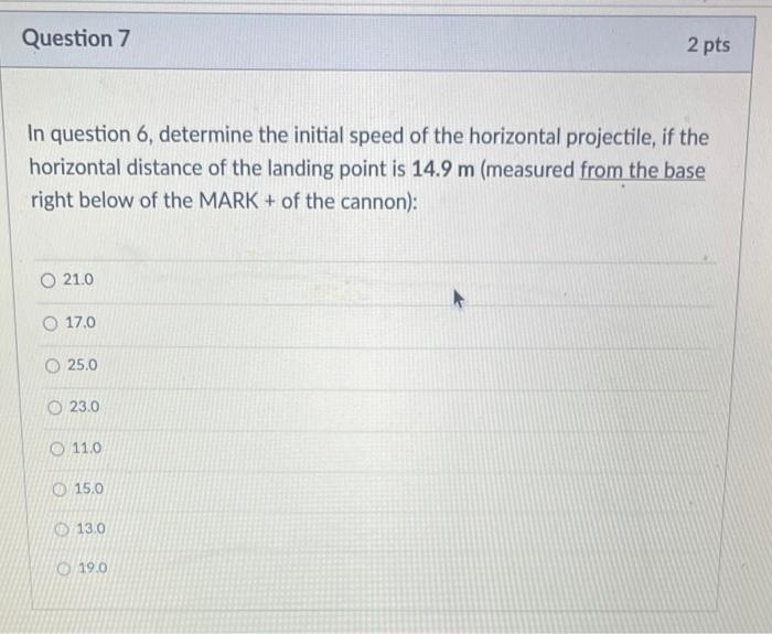 Solved Question 6 3 pts For a horizontal projectile shot | Chegg.com