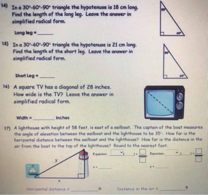 Solved 14 In A 30 60 90 Triangle The Hypotenuse Is 18 Cm Chegg Com