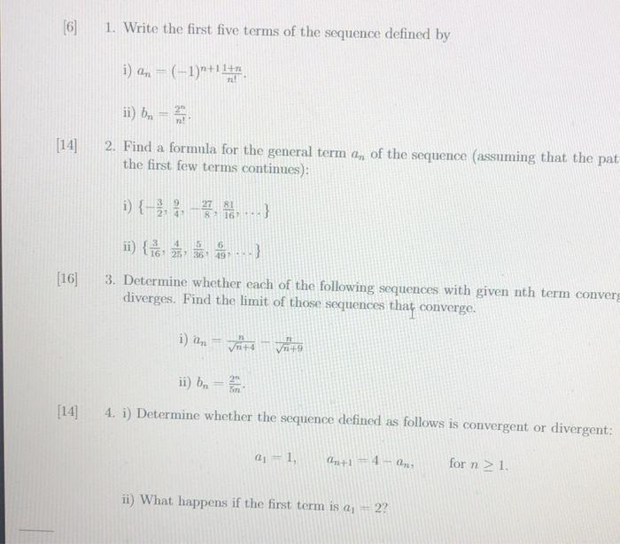 Solved 1. Write the first five terms of the sequence defined | Chegg.com