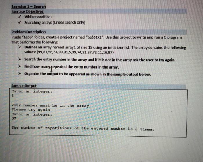 Solved Exercise 1 - Search Exercise Objectives While | Chegg.com