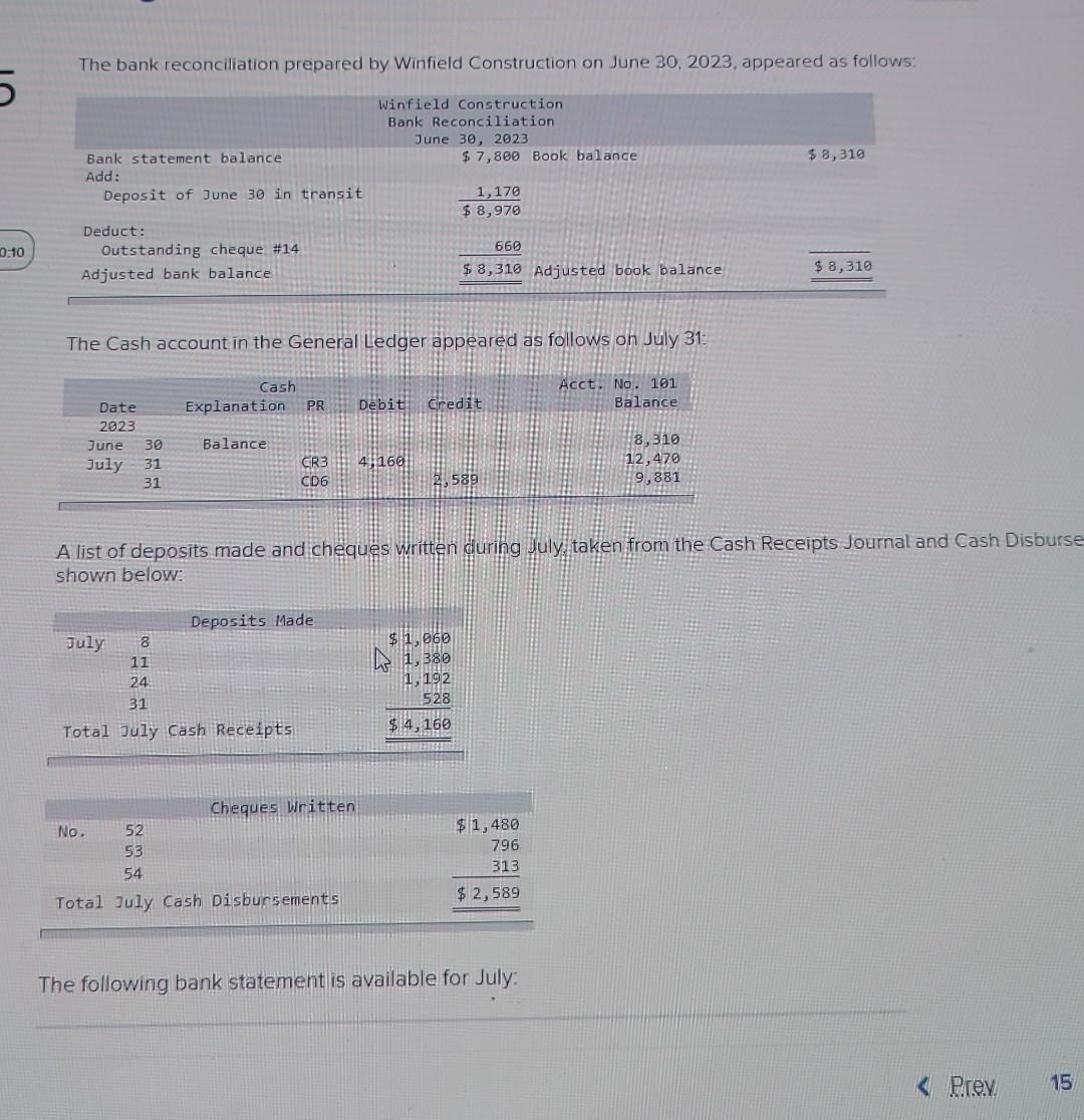 solved-the-bank-reconciliation-prepared-by-winfield-chegg