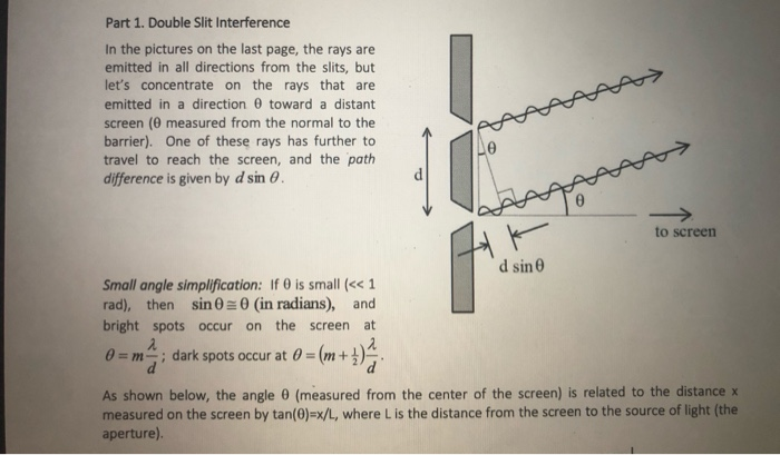 Solved A> Part 1. Double Slit Interference In the pictures | Chegg.com