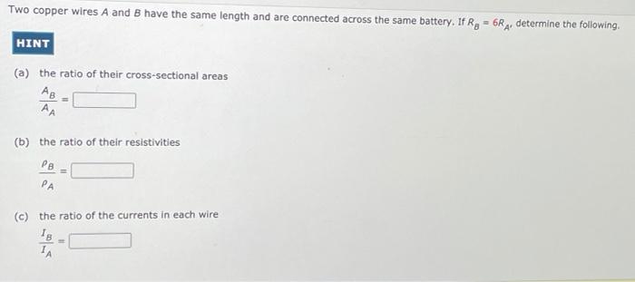 Solved Two copper wires A and B have the same length and are | Chegg.com
