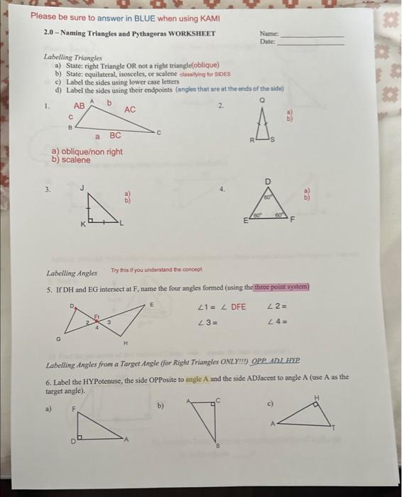 Solved Labelling Triangles a) State; right Triangle OR not a | Chegg.com