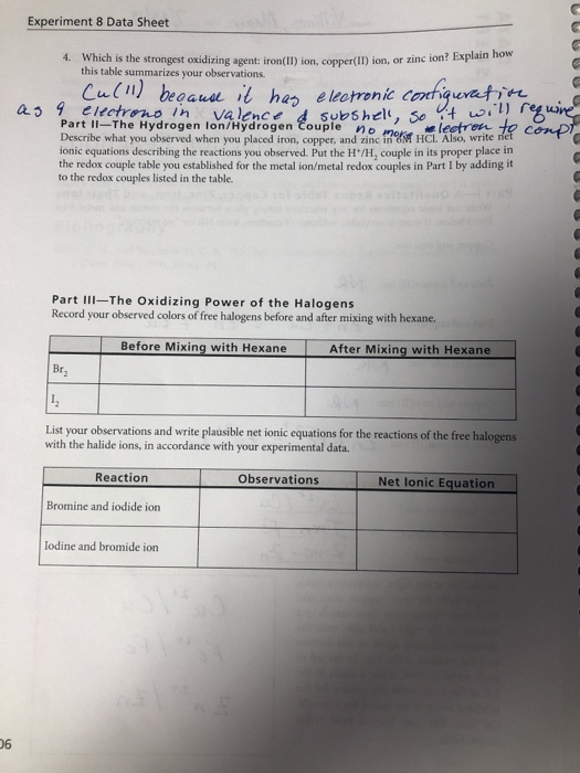 Experiment 8 Data Sheet 2 Explain how 4. Which is the | Chegg.com