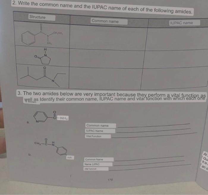 Solved 2. Write the common name and the IUPAC name of each | Chegg.com