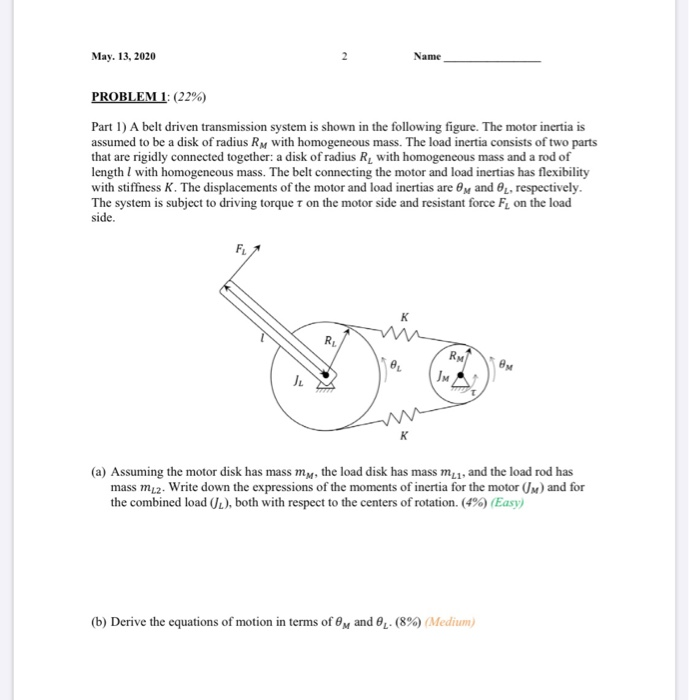 Solved May 13 2020 Name Problem 1 22 Part I A Belt Chegg Solved May 13 2020 Name Problem 1 22 Part I A Belt Chegg