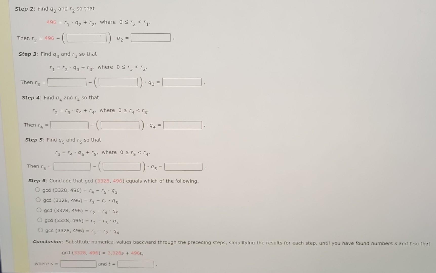 Solved 3,328=496⋅q1+r1, where 0≤r1