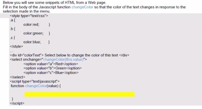 Solved Below You Will See Some Snippets Of Html From A Web Chegg Com