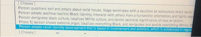 Solved Match each stage of the Black Racial Identity | Chegg.com