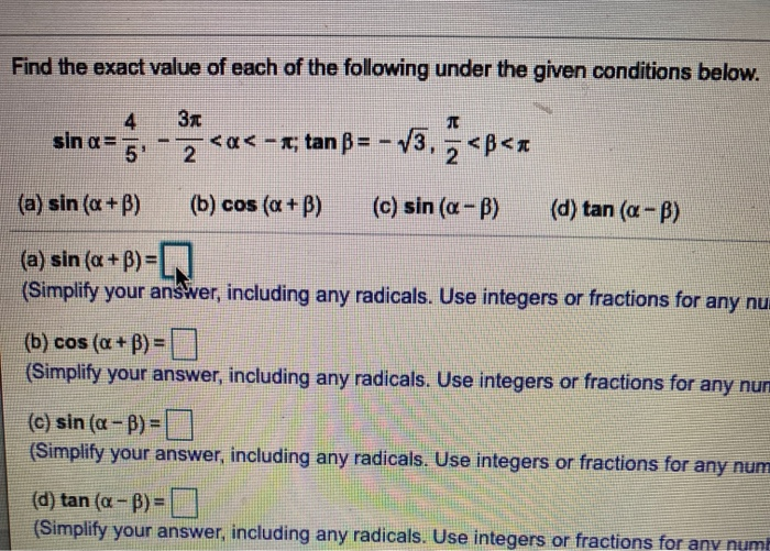 Solved Find the exact value of each of the following under | Chegg.com