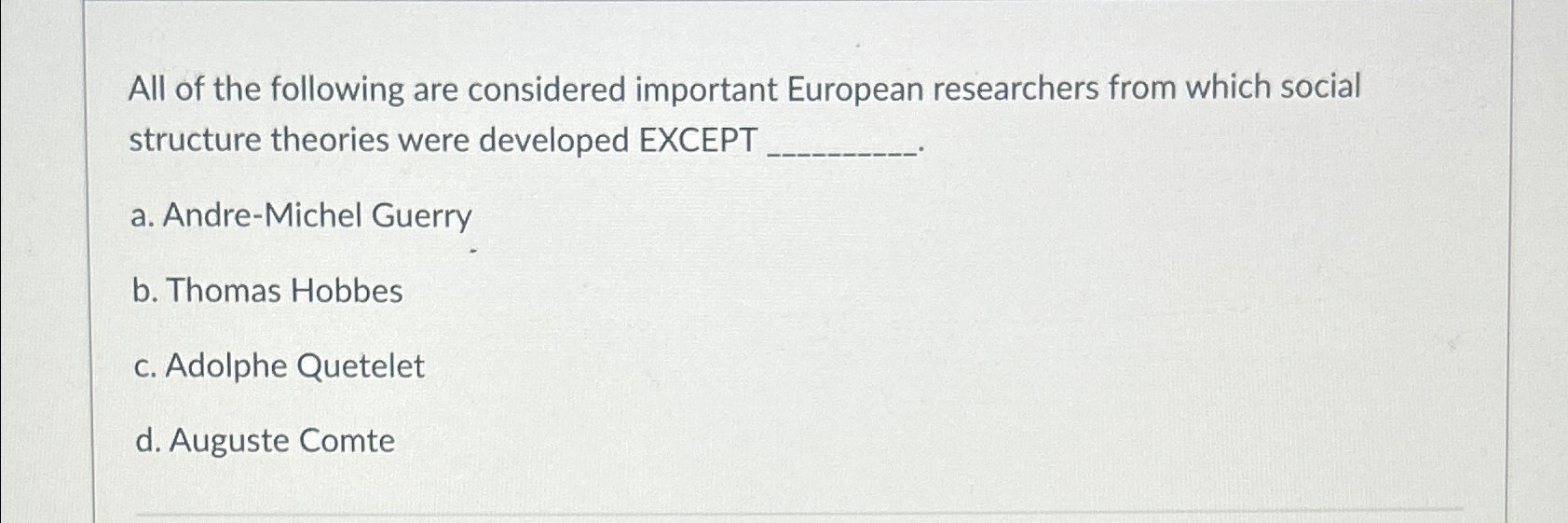 Solved All of the following are considered important | Chegg.com