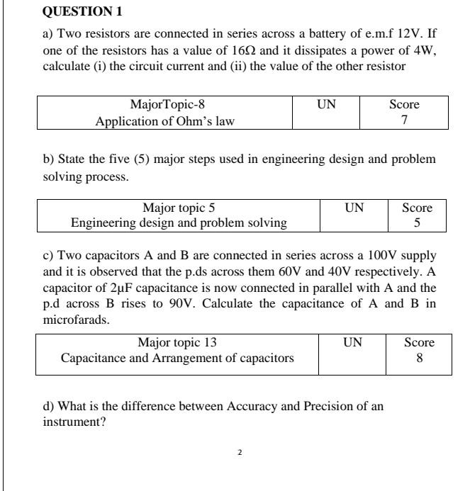Solved QUESTION 1 a) Two resistors are connected in series | Chegg.com
