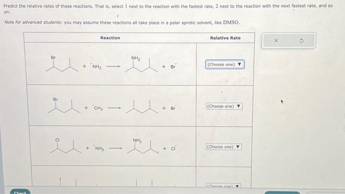 Predict the relative rates of these reactions. That 15 , select 1 next to the reaction with the fastest rate, 2 next to the r