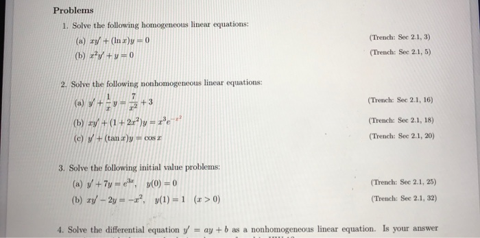 Solved Problems 1. Solve The Following Homogeneous Linear | Chegg.com