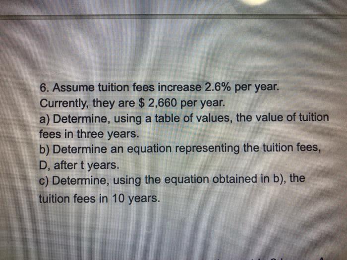 Solved 6. Assume Tuition Fees Increase 2.6% Per Year. | Chegg.com