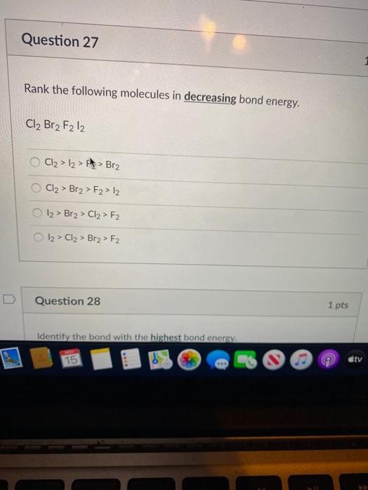 Solved Question 27 Rank the following molecules in | Chegg.com